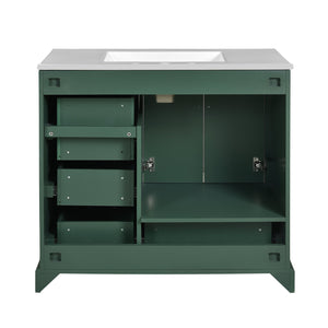 English Elm 36" Traditional Bathroom Vanity with Ceramic Sink, Solid Wood Cabinet, Soft-Close Doors & Drawers Green N729P251630F