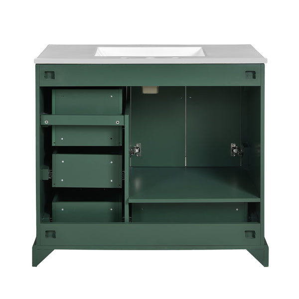 English Elm 36" Traditional Bathroom Vanity with Ceramic Sink, Solid Wood Cabinet, Soft-Close Doors & Drawers Green N729P251630F