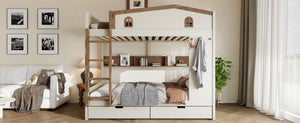 English Elm Twin Xl Solid Pine Loft Bed with Built-in Led Lighting and Storage Shelves W1580S00390
