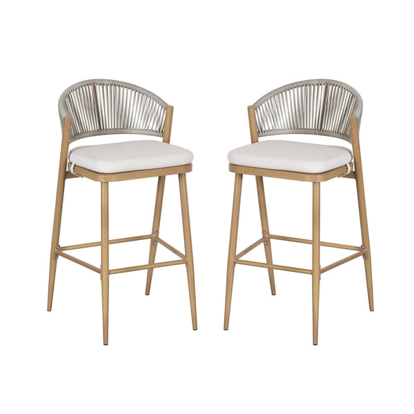 English Elm Christopher Knight Home® - Outdoor Scallop-Back Barstools Set Of 2 - 30.25" Seat Height, Maple Finish, Durable Aluminum Frame N772P245120W