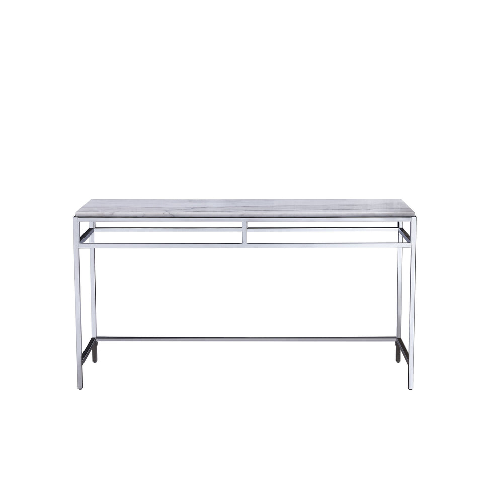 Basset Mirror Raiden Console Table – Modern Chrome & White Marble Design For Stylish Home Décor & Versatile Use White  3356-400b-t