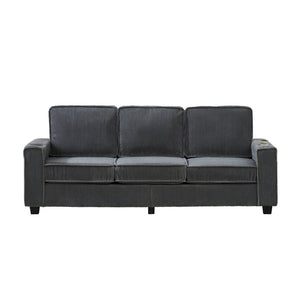English Elm 84.25-inch Corduroy Three Seater Sofa with Cup Holders Modern Minimalist Living Room Couch Gray W288P399979