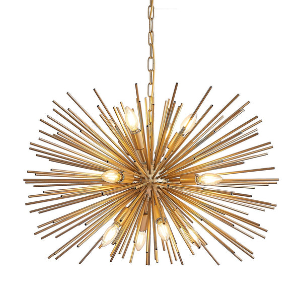 English Elm 29" Mid-Century Modern 12-Light Starburst Chandelier Gold Sputnik Pendant Fixture for Living Spaces W2312P368727