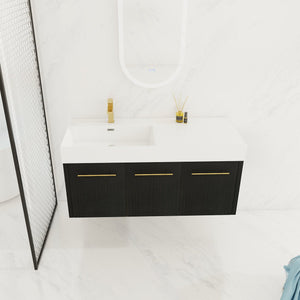 English Elm 48 Inch Wall-Mounted Bathroom Vanity With Sleek Resin Sink, Soft-Close Cabinet, Space-Saving Design W999S00263