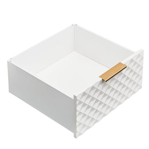 English Elm Deluxe Sculpted Geometric TV Cabinet with Tempered Glass Doors, 4 Drawers, Adjustable Metal Feet, Modern Chic Design White W1162P294819