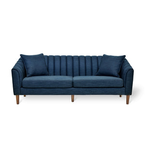 English Elm Christopher Knight Home® - 3-Seater Navy Blue Sofa - Stylish Comfort With Button-Tufted Stitches, Accent Pillows & Tapered Legs N771P202526U_N771P202529U