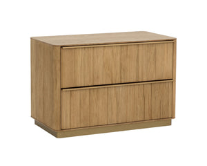 Sunpan KALLA Nightstand - Large Rustic Oak with Textured Vertical Reeding & Sleek Gold Steel Base Design 112408
