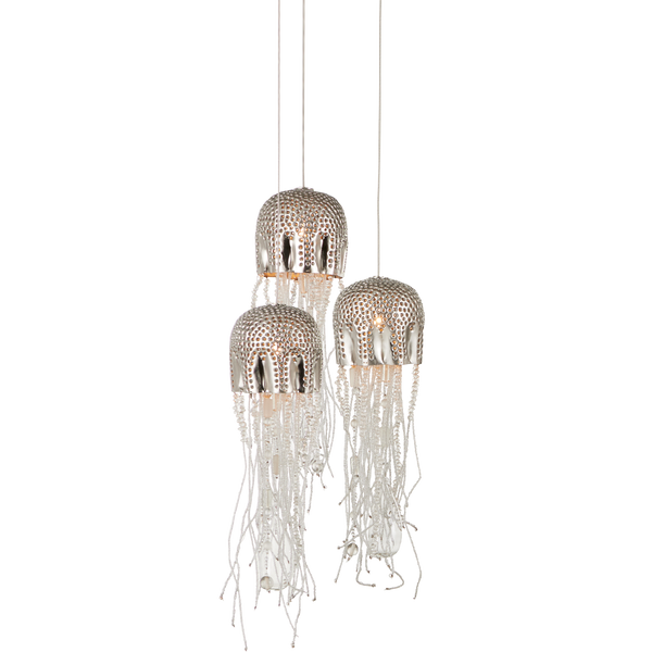 Medusa Multi-Drop Pendant Light - Elegant Jellyfish-Inspired Design with Handcrafted Silver Beads