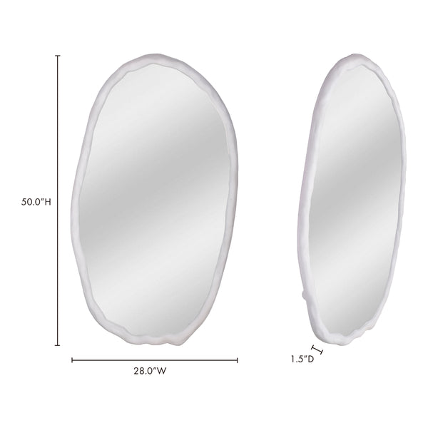 English Elm Foundry Oval Wall Mirror White Aluminum Wood Grain Texture 50 Inch Entryway Accent B2769P498407