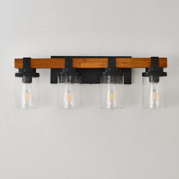 English Elm 4-light Matte Black Wood Accent Wall Sconce with Clear Glass Shades for Modern Homes W5008P388938