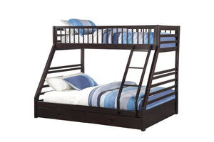 English Elm Jason Twin/Full Bunk Bed with Built-In Storage Drawers, Solid Wood Frame, Slatted Guardrail Design Espresso 85.5 L x 20.1 W x 12.4 H B2726S00488