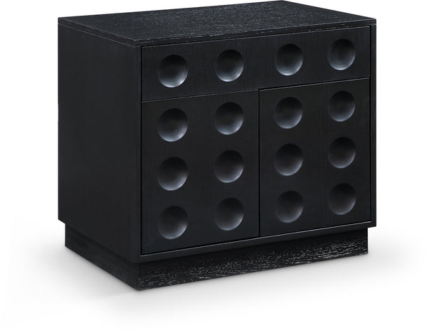 Meridian Furniture Compass Oak Veneer Nightstand with Art Deco Debossed Drawer Fronts for Modern Bedrooms Black 335Black-NS