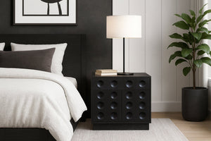Meridian Furniture Compass Oak Veneer Nightstand with Art Deco Debossed Drawer Fronts for Modern Bedrooms Black 335Black-NS