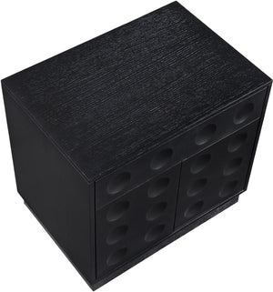 Meridian Furniture Compass Oak Veneer Nightstand with Art Deco Debossed Drawer Fronts for Modern Bedrooms Black 335Black-NS