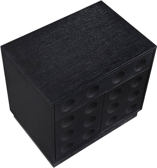 Meridian Furniture Compass Oak Veneer Nightstand with Art Deco Debossed Drawer Fronts for Modern Bedrooms Black 335Black-NS