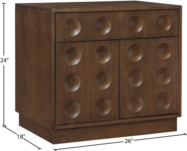 Meridian Furniture Compass Oak Veneer Nightstand with Art Deco Debossed Drawer Fronts for Modern Bedrooms Brown 335Brown-NS