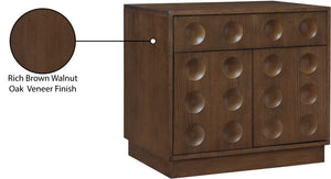 Meridian Furniture Compass Oak Veneer Nightstand with Art Deco Debossed Drawer Fronts for Modern Bedrooms Brown 335Brown-NS
