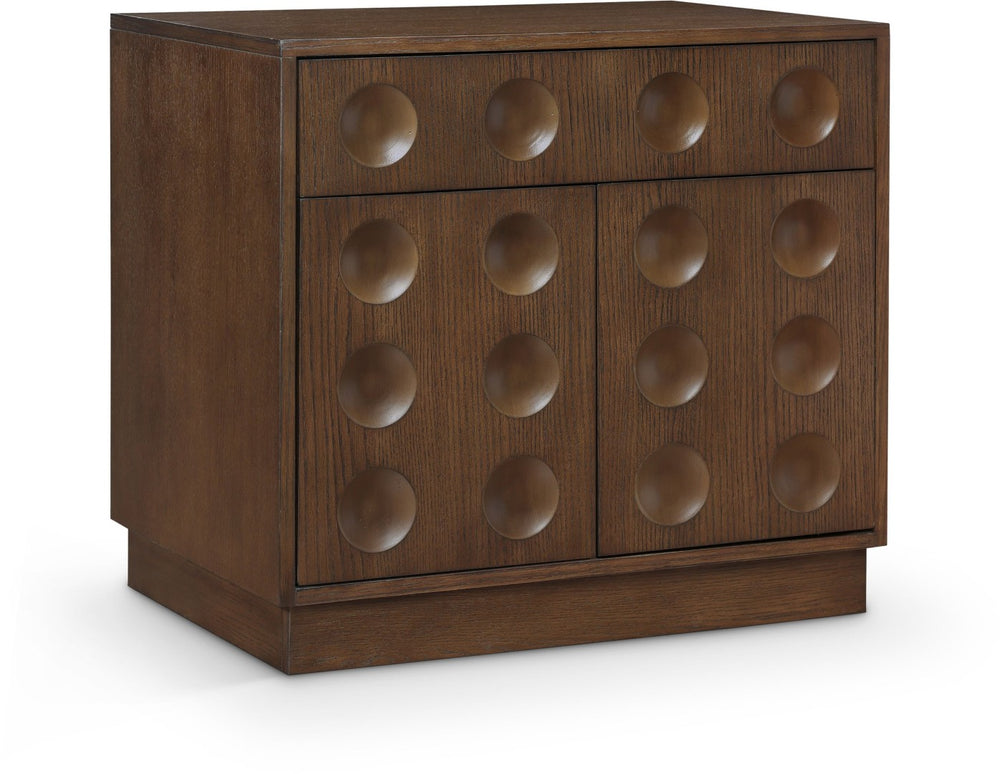 Meridian Furniture Compass Oak Veneer Nightstand with Art Deco Debossed Drawer Fronts for Modern Bedrooms Brown 335Brown-NS