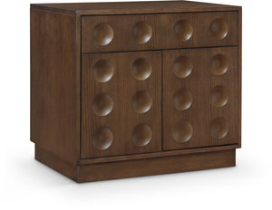 Meridian Furniture Compass Oak Veneer Nightstand with Art Deco Debossed Drawer Fronts for Modern Bedrooms Brown 335Brown-NS