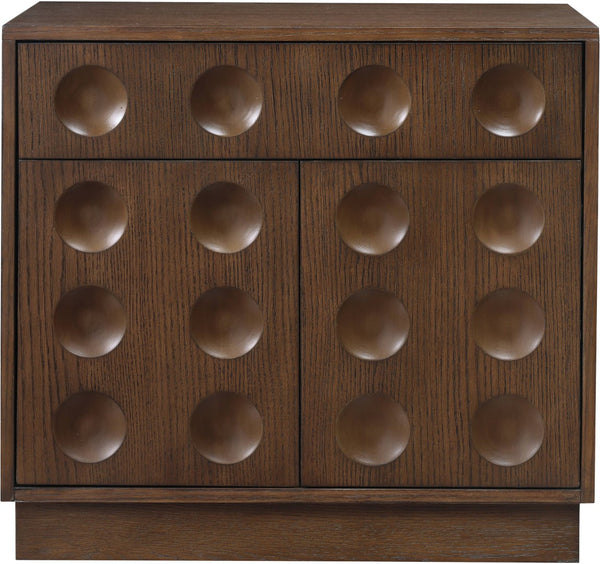 Meridian Furniture Compass Oak Veneer Nightstand with Art Deco Debossed Drawer Fronts for Modern Bedrooms Brown 335Brown-NS