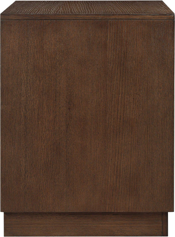 Meridian Furniture Compass Oak Veneer Nightstand with Art Deco Debossed Drawer Fronts for Modern Bedrooms Brown 335Brown-NS