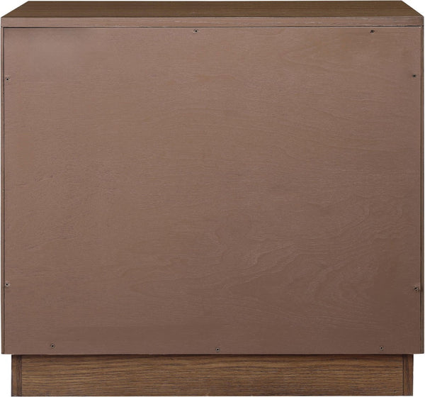 Meridian Furniture Compass Oak Veneer Nightstand with Art Deco Debossed Drawer Fronts for Modern Bedrooms Brown 335Brown-NS