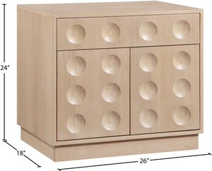 Meridian Furniture Compass Oak Veneer Nightstand with Art Deco Debossed Drawer Fronts for Modern Bedrooms Natural 335Natural-NS
