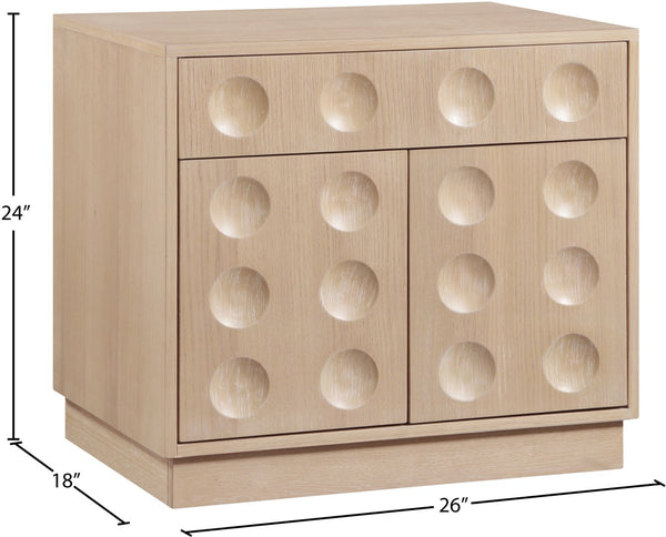 Meridian Furniture Compass Oak Veneer Nightstand with Art Deco Debossed Drawer Fronts for Modern Bedrooms Natural 335Natural-NS