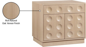 Meridian Furniture Compass Oak Veneer Nightstand with Art Deco Debossed Drawer Fronts for Modern Bedrooms Natural 335Natural-NS