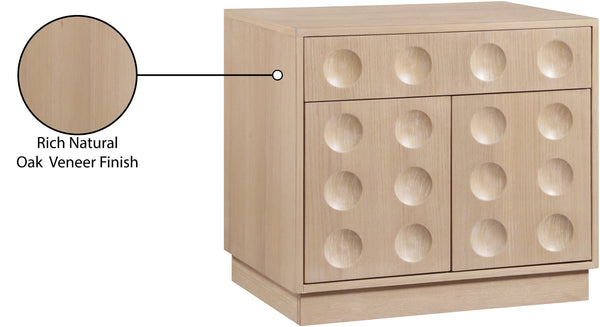 Meridian Furniture Compass Oak Veneer Nightstand with Art Deco Debossed Drawer Fronts for Modern Bedrooms Natural 335Natural-NS