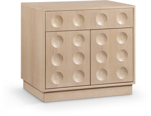 Meridian Furniture Compass Oak Veneer Nightstand with Art Deco Debossed Drawer Fronts for Modern Bedrooms Natural 335Natural-NS