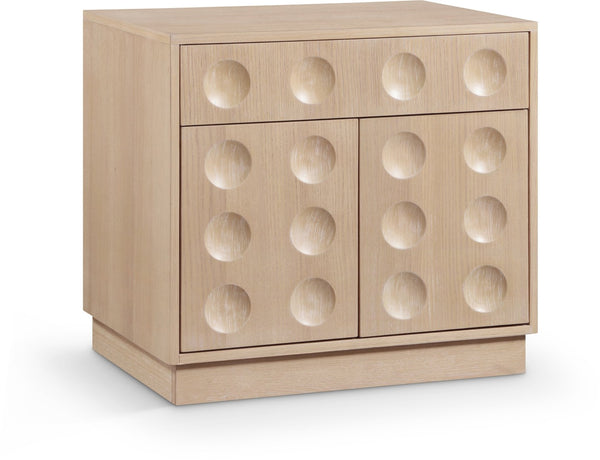 Meridian Furniture Compass Oak Veneer Nightstand with Art Deco Debossed Drawer Fronts for Modern Bedrooms Natural 335Natural-NS