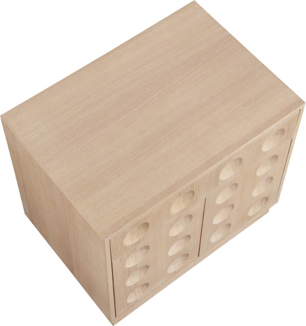 Meridian Furniture Compass Oak Veneer Nightstand with Art Deco Debossed Drawer Fronts for Modern Bedrooms Natural 335Natural-NS