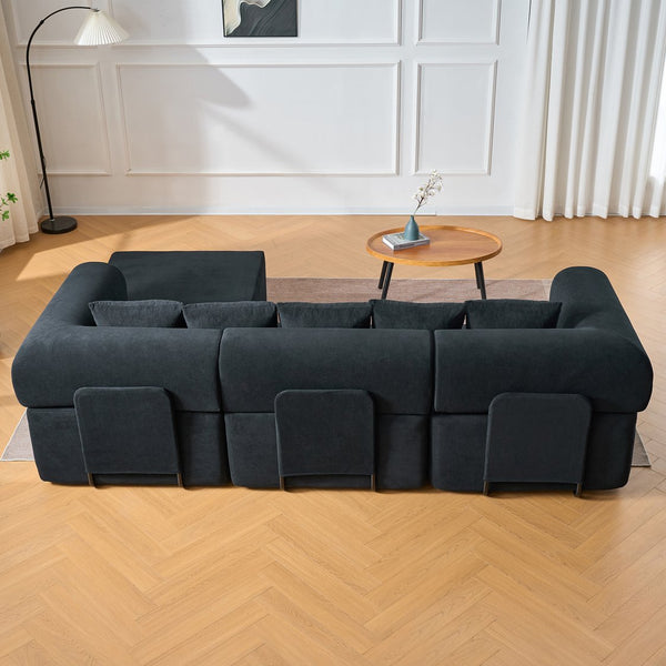 English Elm 106" Modular Sectional Sofa with Deep Seat Velvet Upholstery, Boneless L Shaped Chaise, 5 Pillows, No Assembly Required Black W3163S00043