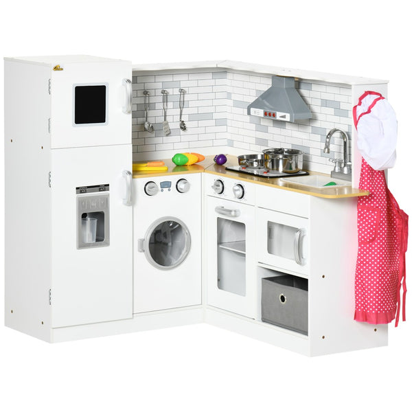 English Elm Qaba Wooden Corner Play Kitchen with Sound Effects Oven Ice Maker and Washing Machine W2225P217655
