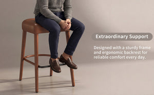 English Elm Backless Blue Fabric Upholstered Counter Stools Set of Two with Padded Seat Footrest W5096P400683