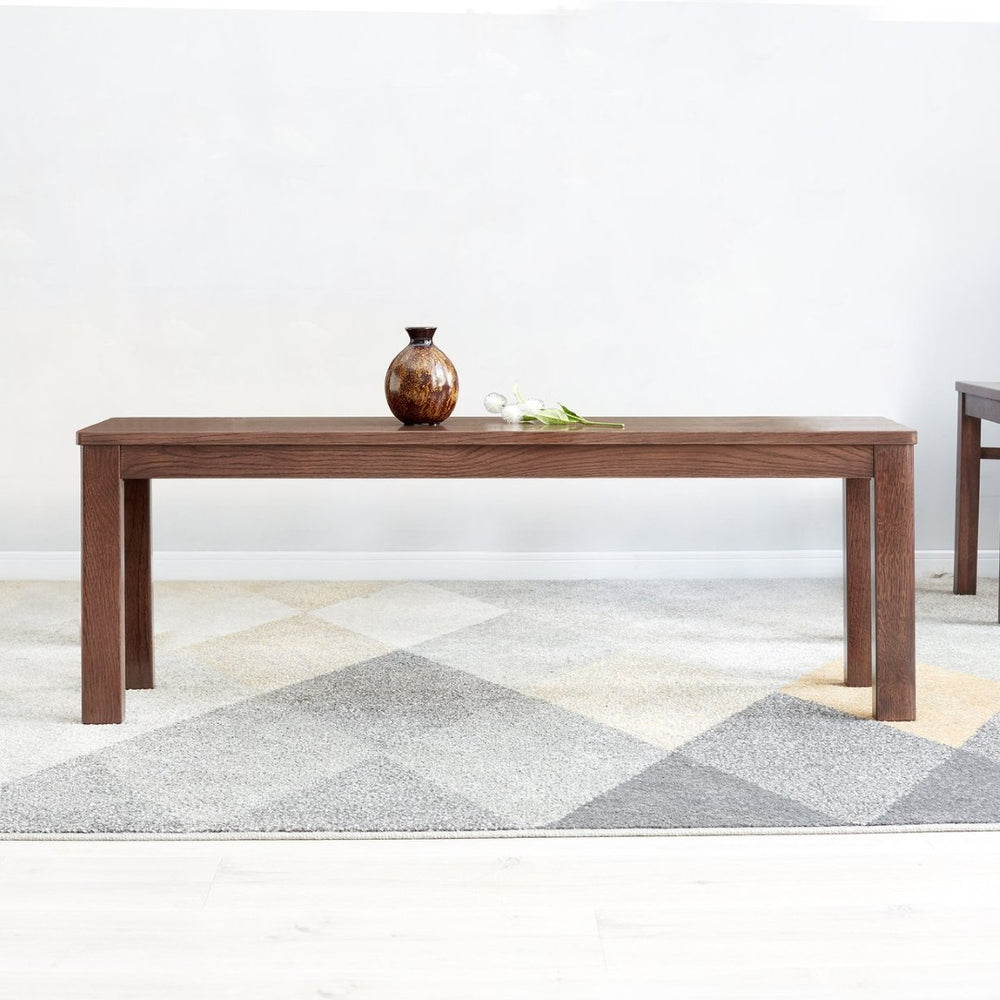 English Elm (1.2m) Solid Oak Dining Bench with Walnut Finish Metal Reinforced Seat Farmhouse Style W1283P434414