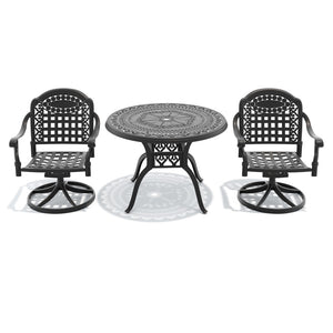 English Elm 3-piece Cast Aluminum Outdoor Bistro Set with Swivel Chairs and Round Patio Table W1710S00341