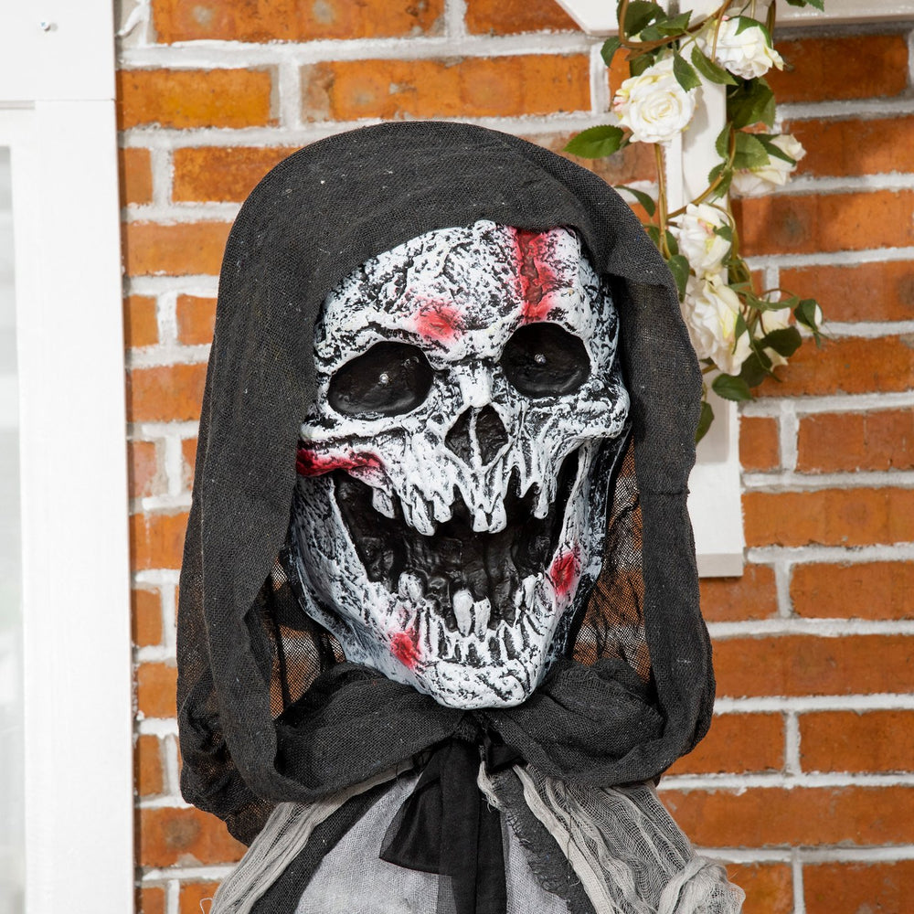 English Elm Outsunny Inflatable 5ft Pumpkin Grim Reaper with Bright LED Lights, Waterproof Yard Décor for Halloween Grey W2225P217527