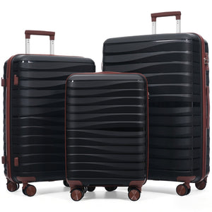 English Elm Premium Polypropylene Hard Shell Luggage Set Three Piece with Tsa Locks Spinner Wheels Black+Brown N726P460073B