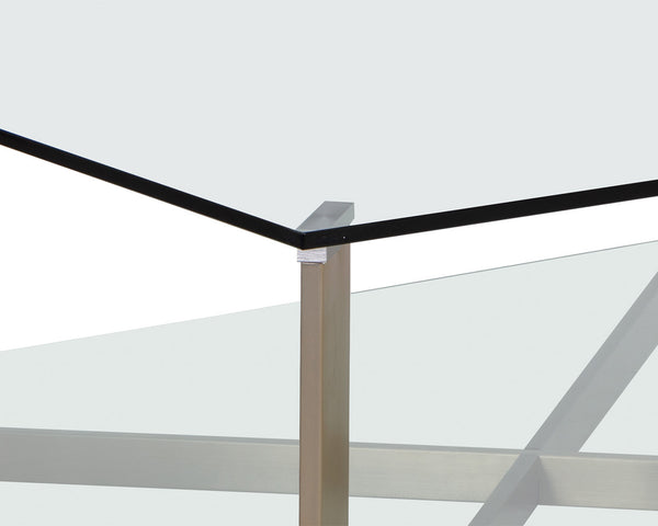 Sunpan Xavier Coffee Table - Modern Tempered Glass with Antique Brass Frame, Perfect for Stylish Decor Square - 43.25W x 43.25D x 16H