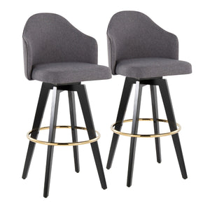 English Elm Fixed-height Swivel Barstools Upholstered Grey Fabric Black Wood Legs Kitchen Set of 2 Black+Gery B202S01865