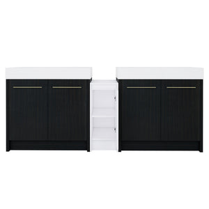 English Elm 84 Inch Freestanding Bathroom Vanity with Integrated Resin Sink, Soft-Close Doors, Shelves & Extra Storage Space Black Chestnut,Glossy White W999S00301
