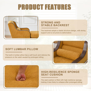 English Elm UNITED Oversized Chaise Lounge Sofa Bed with Solid Wood Arms, High-Resilience Foam, 800lb Capacity and Storage Pockets Mustard yellow W1568S00211