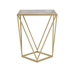 English Elm Creative Tempered Glass Top Side Table Gold Iron Frame Modern Glam Accent Piece N770P234478G