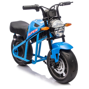 English Elm 24v300w Kids Electric Muscle Motorcycle with Dual Suspension Wide Eva Tires and Twist Throttle Blue W1578P382506