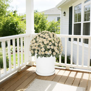 English Elm 24-inch Faux Rose Arrangement Uv Resistant Silk Blooms Set of Two Cement Potted Decor White+Green W2945P458423
