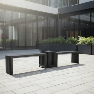 English Elm Dune Slatted Aluminum Outdoor Bench with Rounded Edges for Patio or Garden Black B2755P462212