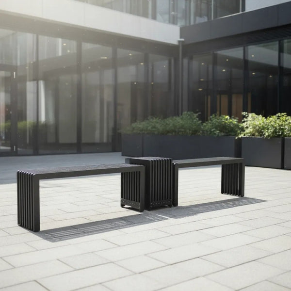 English Elm Dune Slatted Aluminum Outdoor Bench with Rounded Edges for Patio or Garden Black B2755P462212