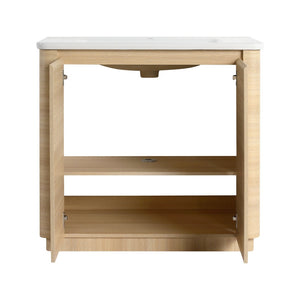 English Elm 36'' Freestanding Bathroom Vanity Plywood Cabinet Ceramic Sink Soft Close Doors W999P351893